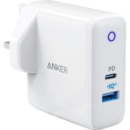 شاحن جداري انكر باور بورت بقوة 35 واط بمنفذين USB-C و USB-A - أبيض