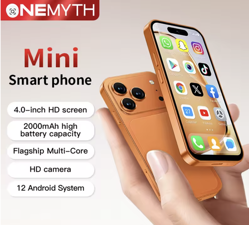 هاتف ONEMYTH Orange A18 Pro الجديد لعام 2026، شاشة 4.0 بوصة، نظام أندرويد 12.0، بطارية 2000 مللي أمبير، شبكة 4G، بطاقتي SIM، هاتف ذكي صغير