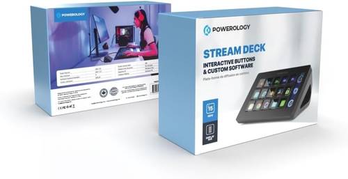 Powerology Stream Deck Interactive Buttons & Custom Software, 15 Hardware Keyboard Numbers, Compatible with Mac Supported OS & Windows, 800LUM Screen Luminance, 450 Screen Contrast Ratio, Display Bar