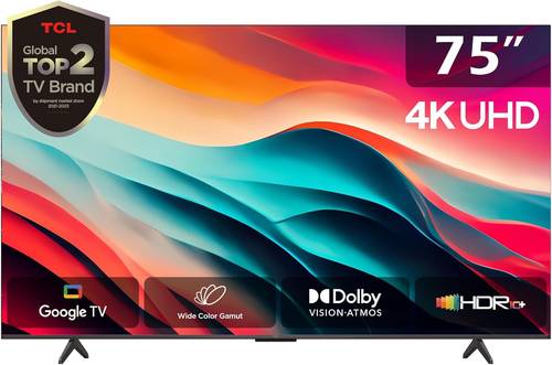 تلفزيون 75 بوصة تي سي ال بدقة 4 كيه بتقنية UHD DHR 10+ دولبي فيجن اتموس ونطاق الوان واسع رفيع وجسم موحد جوجل في 75P79B موديل 2024 فضي