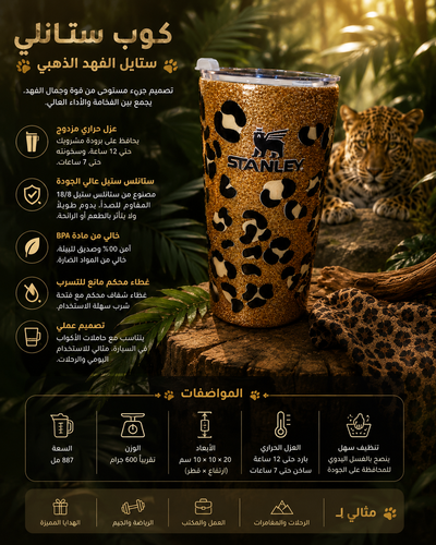 كوب ستانلي ستايل الفهد الذهبي