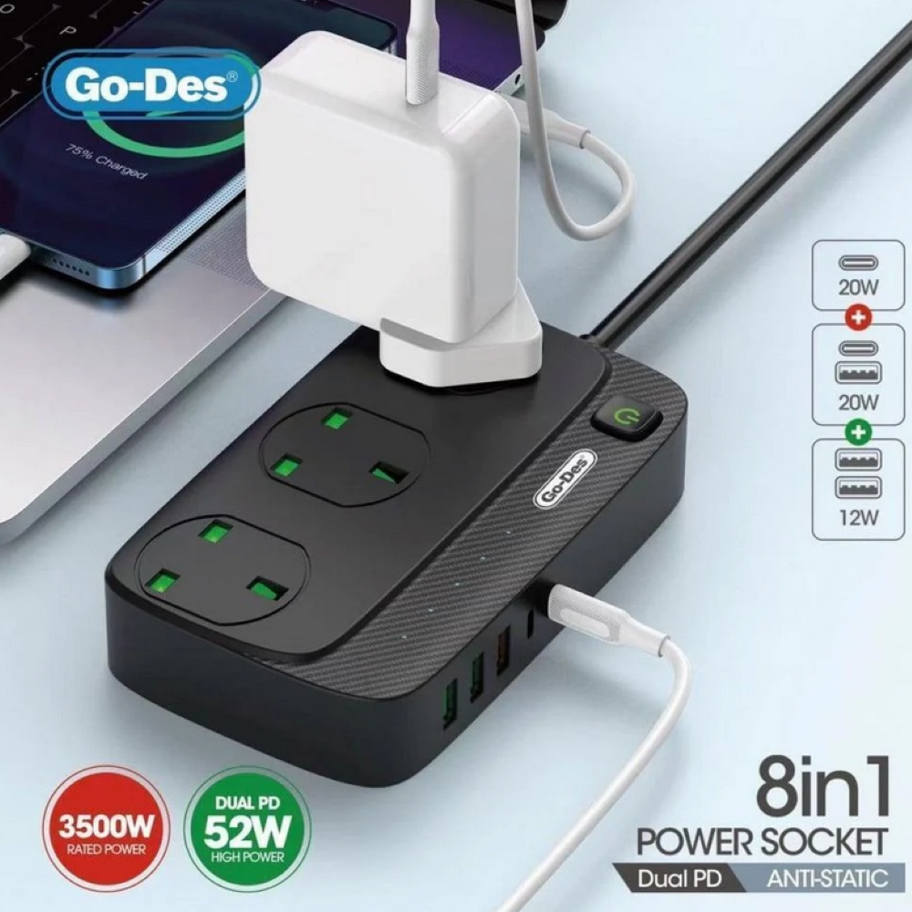توصيلة طاقة عدة منافذ  GO-DES (8in1)