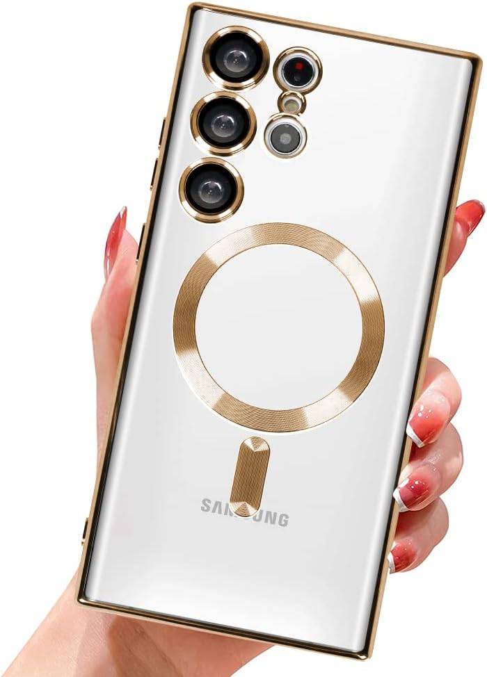 "كفر شفاف بحواف ذهبية - لجهاز Samsung Galaxy S23 Ultra"