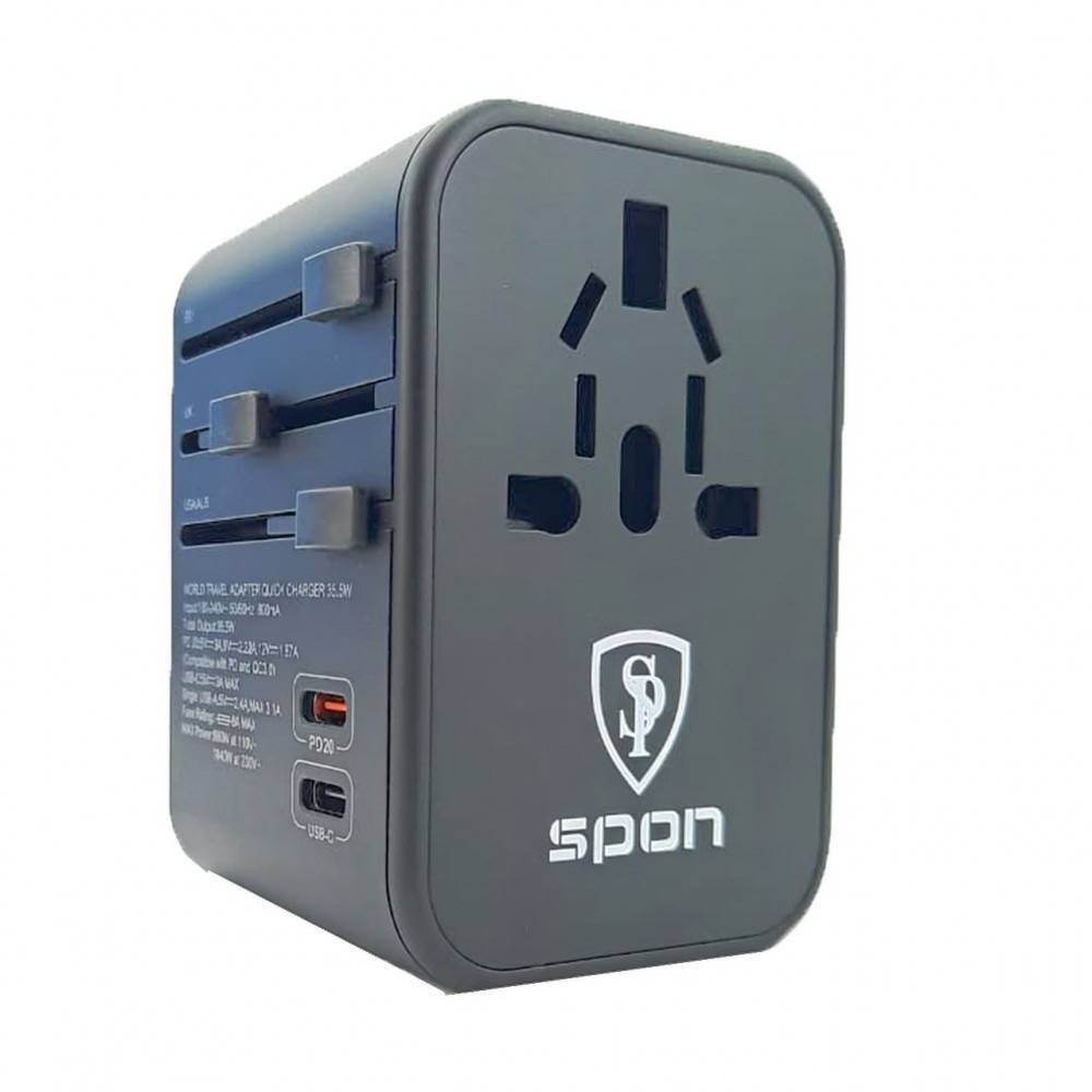 حول سفر عالمي، محول طاقة شاحن دولي، شاحن حائط محول قابس تيار متردد مع 3 منافذ USB و1 نوع C للولايات المتحدة الامريكية والاتحاد الاوروبي والمملكة المتحدة واستراليا مع شنطة تخزين (اسود)