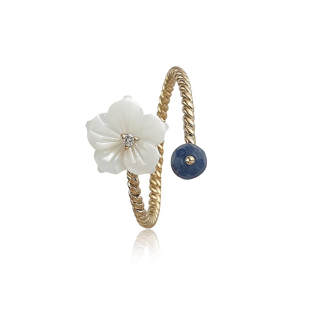 White ‘N Blue Wrap Flower Ring
