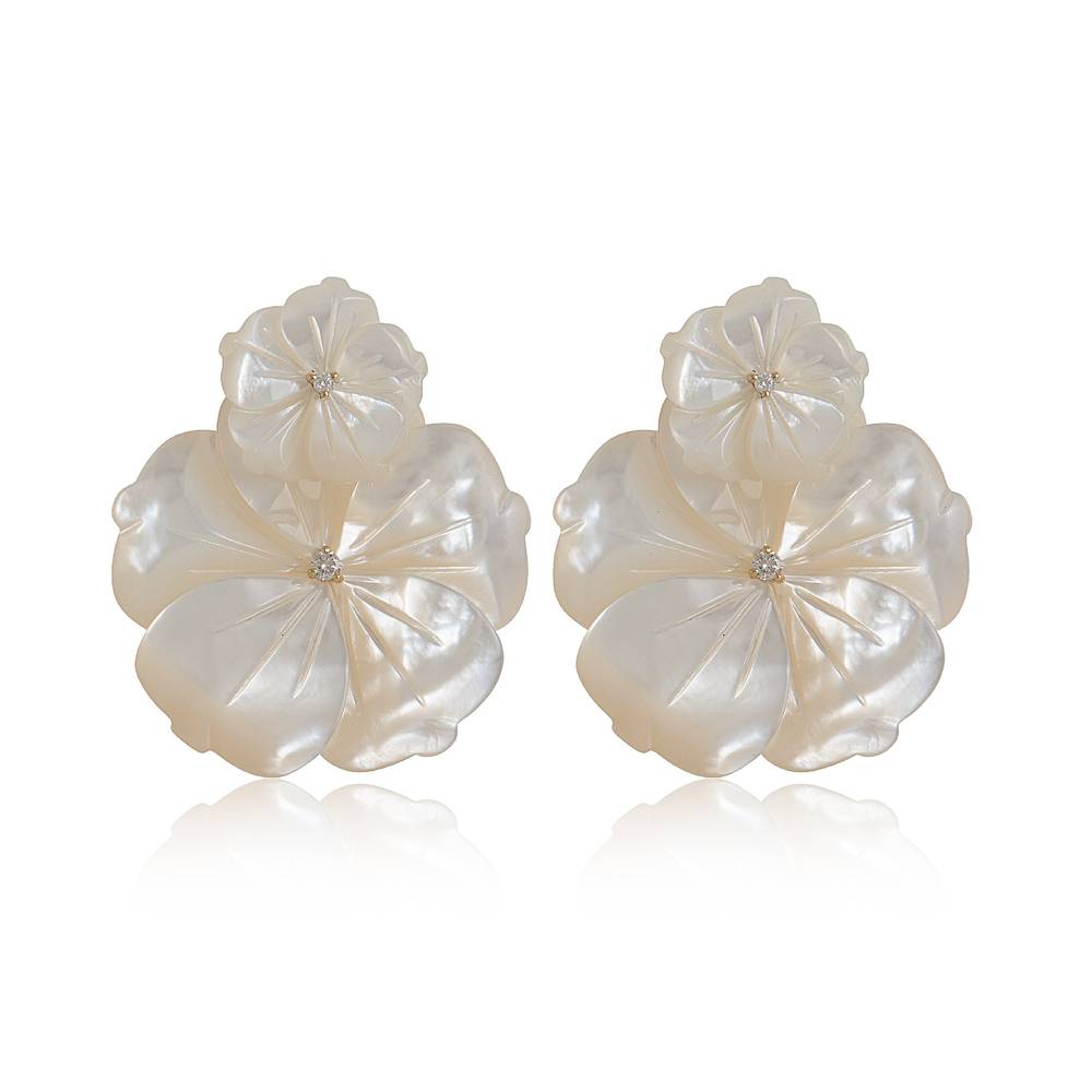 White Double Flower Earrings