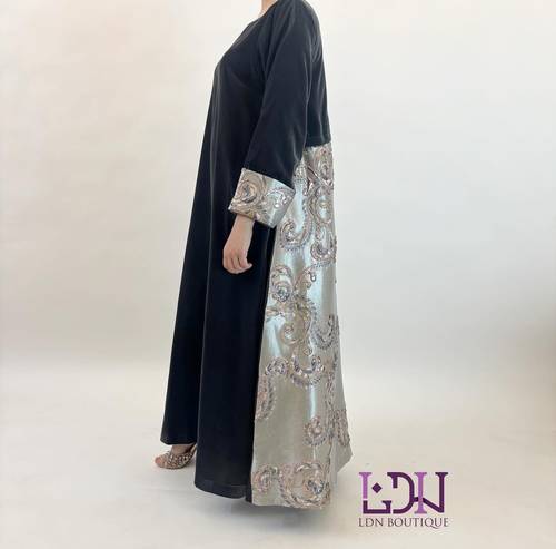 جلابية مخمل رمادي مع جاكار