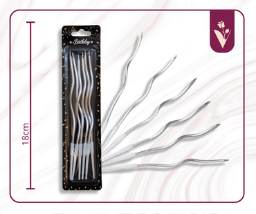 6pcs Wavy Party Candles - Silver