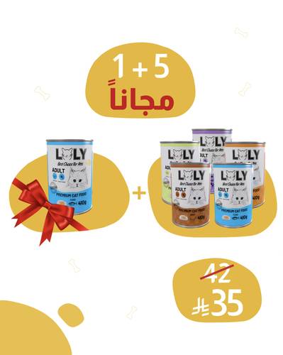 5 معلبات لولي طعام رطب بنكهات متنوعة + واحدة مجاناً