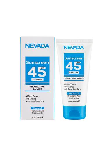 واقي شمسي SPF45 من نيفادا 50 مل _ بفيتامين E وحمض الهيالورونيك و النياسيناميد