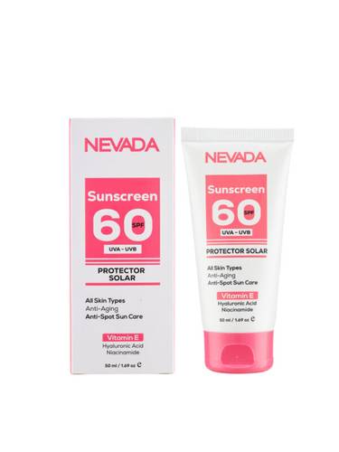واقي شمسي SPF 60 بفيتامين E وحمض الهيالورونيك و النياسيناميد من نيفادا 50 مل
