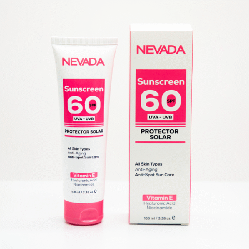 واقي شمسي SPF 60 بفيتامين E وحمض الهيالورونيك و النياسيناميد من نيفادا 100 مل
