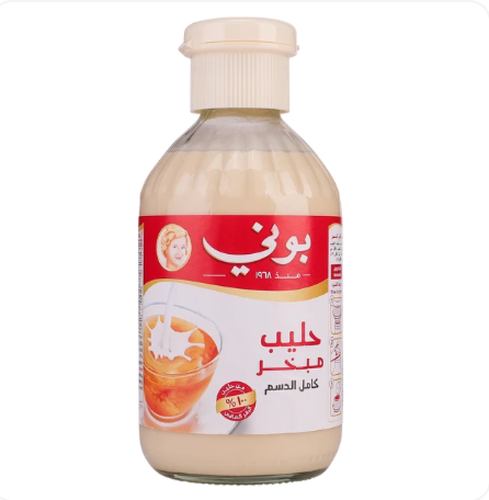 بوني حليب مبخر كامل الدسم قارورة 340جرام Bony glass