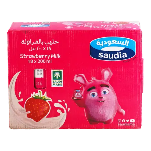 حليب السعودية بالفراولة كرتون 18*200مل Saudia Milk STA