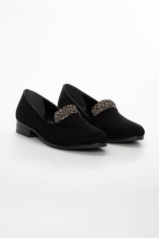 حذاء فلات جلد سويدي أسود نسائي