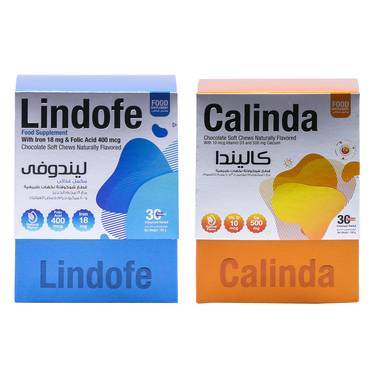 بكج كاليندا وليندوفي - package Lindofe - With Iron And Folic Acid - And Calinda, With Calcium And Vitamin D3
