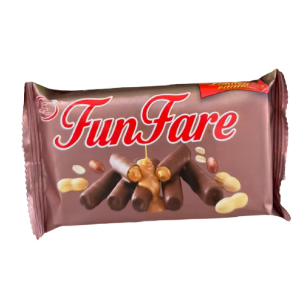 فن فير ويفر رولز – أصابع ويفر مقرمشة مغطاة بالشوكولاتة بحشوة كريمة الفول السوداني | FunFare Wafer Rolls Peanut Butter Cream