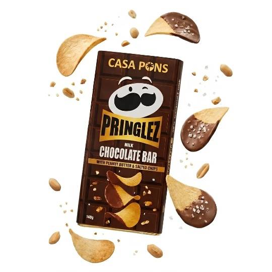 شوكولاتة برينجلز بالحليب مع زبدة الفول السوداني وقطع شيبس مملحة 140 جرام |  Pringlez Milk Chocolate Bar with Peanut Butter & Salted Chips