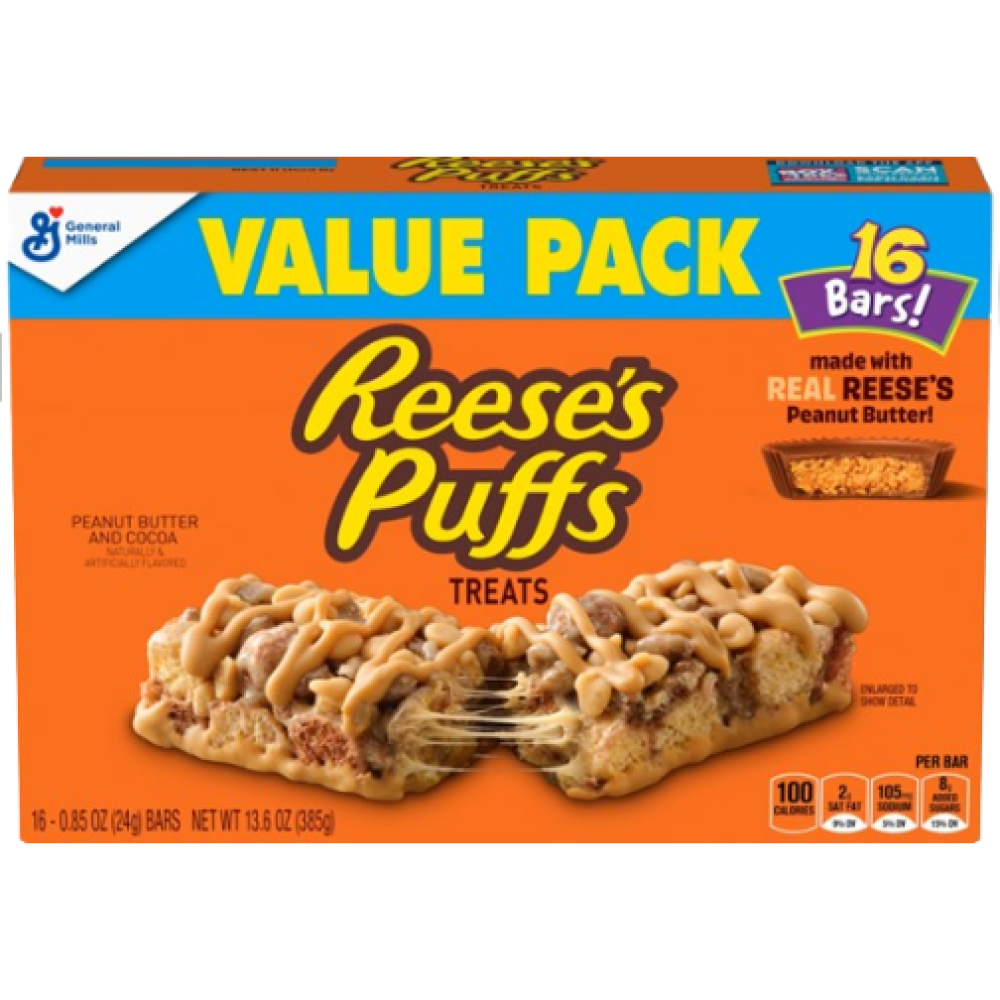 ريسز بافز تريتس – كرتون 16 بار | Reese's Puffs Treats Peanut Butter & Cocoa 16 Bars 385g