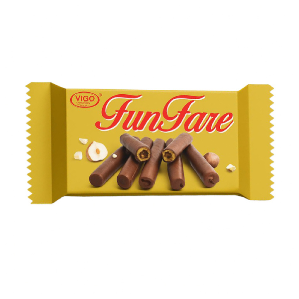 شوكولاتة فانفير بسكويت ويفر رول بحشوه البندق 30 جرام VIGO Fun Fare Wafer Roll