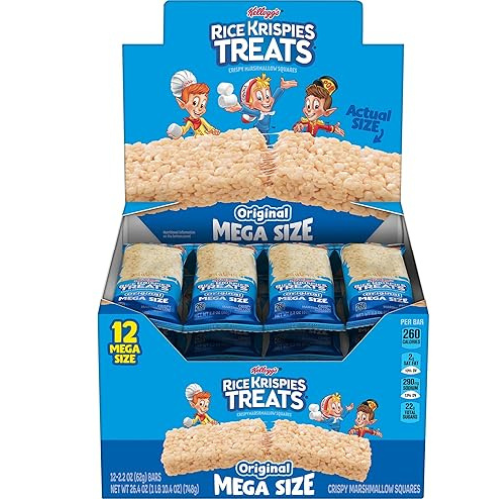 كيلوجز رايس كريسبيز تريتس ميجا سايز الأصلي – علبة 12 قطعة | Kellogg's Rice Krispies Treats Original Mega Size Box 12 Bars g
