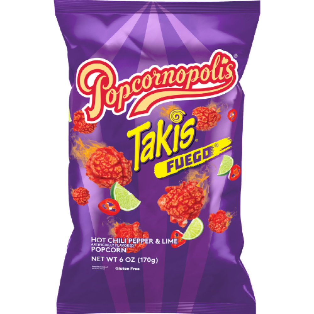 بوب كورنوبوليس تاكيس فويغو – فشار حار بنكهة الفلفل والليمون | Popcornopolis Takis Fuego Hot Chili Pepper & Lime Popcorn 170g