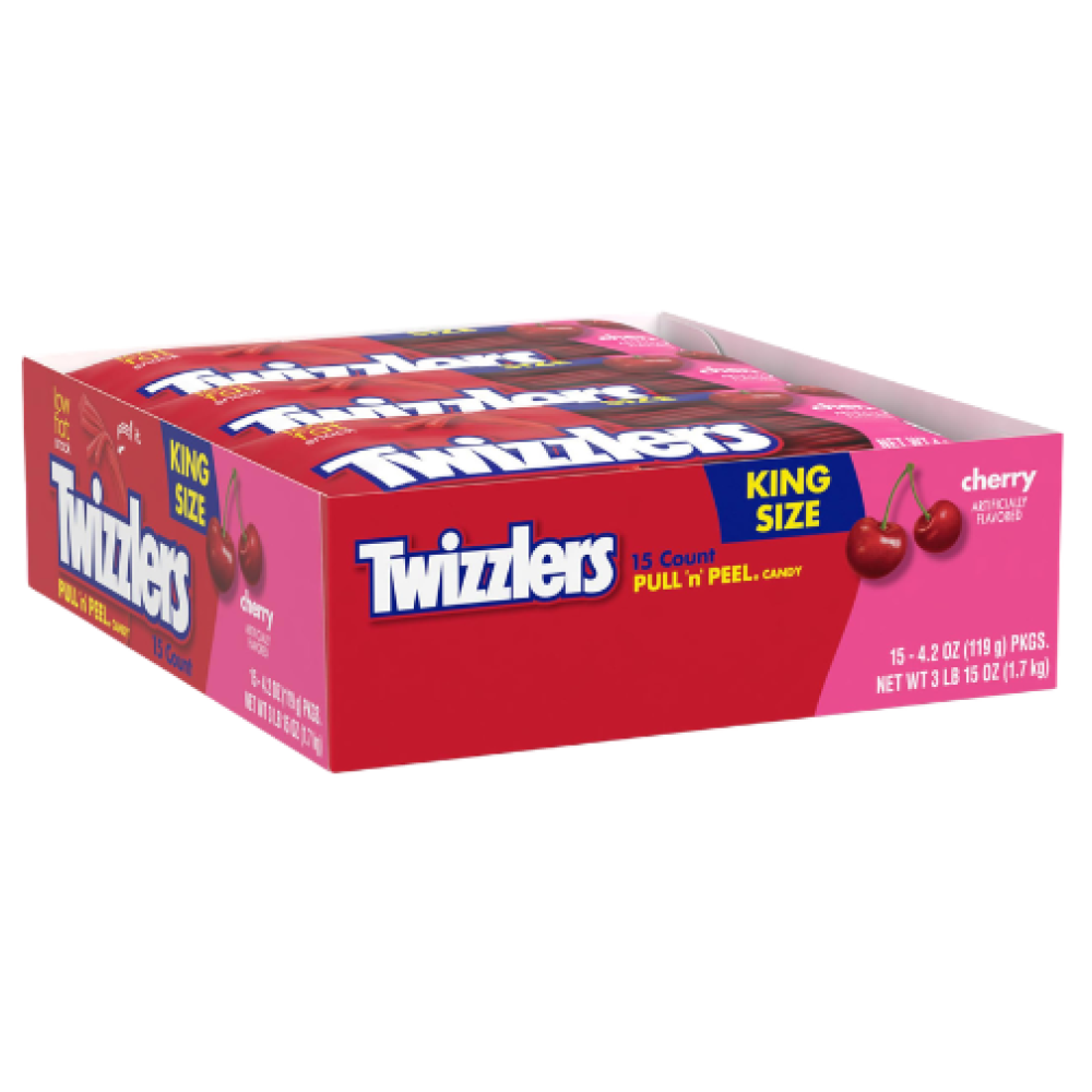 تويزلرز بول إن بيل كينغ سايز – كرتون 15 حبة | Twizzlers Pull 'n' Peel Cherry King Size 15 Count 1.7 kg