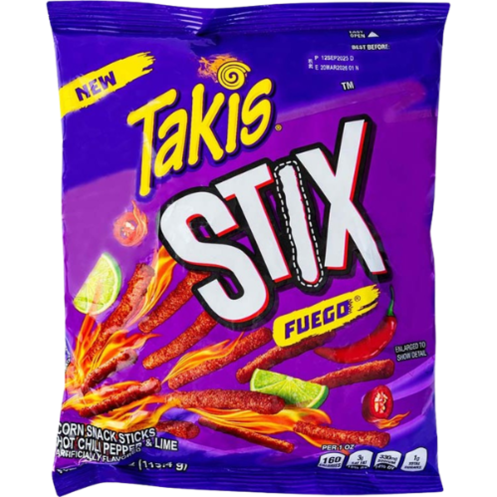 تاكيس فويغو – أعواد الذرة الحارة بنكهة الفلفل والليمون | Takis Fuego Hot Chili Pepper & Lime Corn Snack Sticks 113.4g