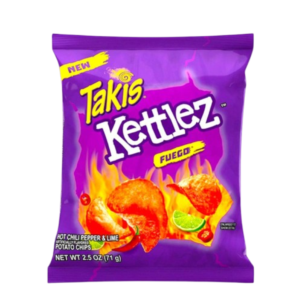 رقائق تاكيز كيتلز فيجو الحارة  بالليمون| Takis Kettlez Fuego Hot Chili Pepper & Lime Potato Chips 71g
