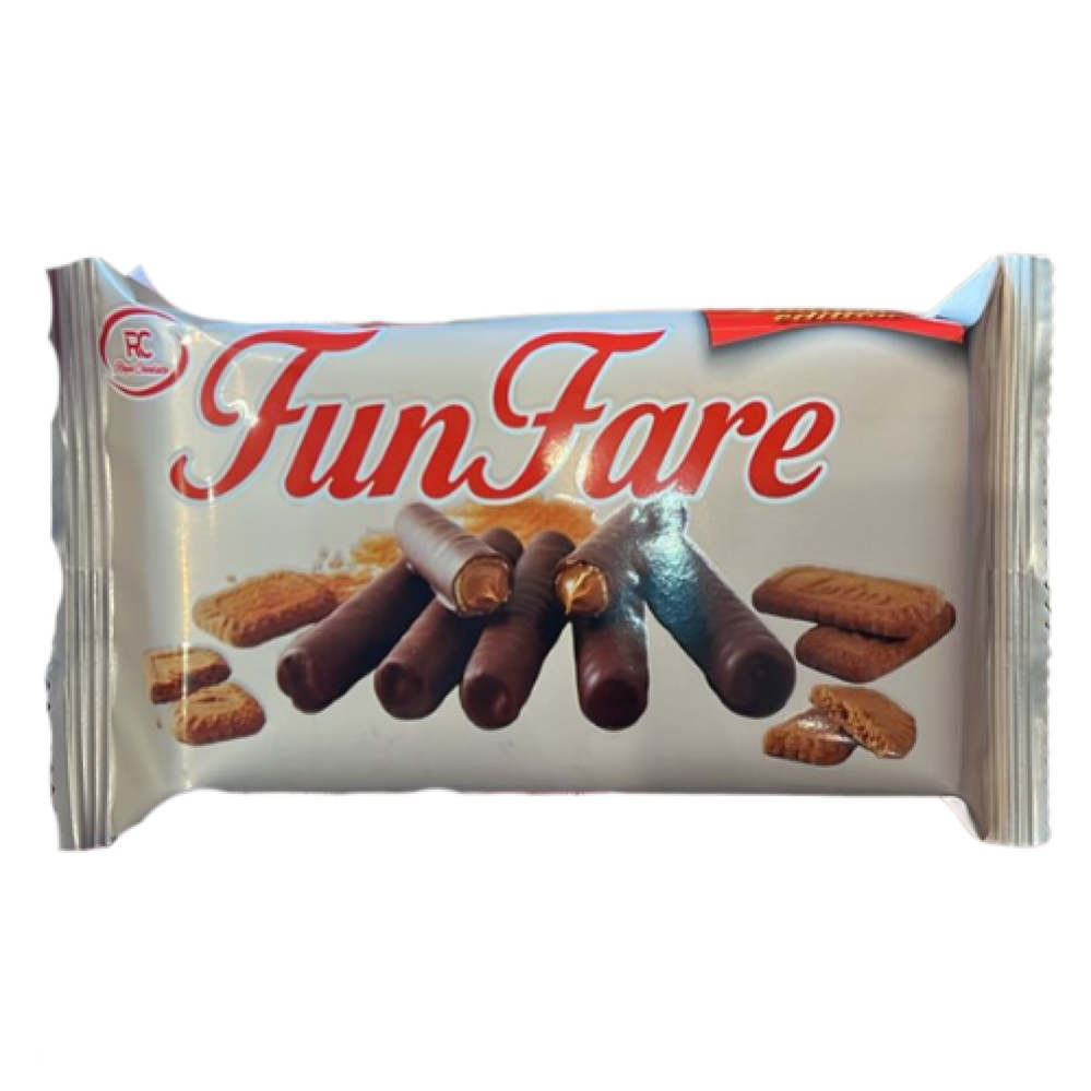 فن فير ويفر رولز – أصابع ويفر مقرمشة مغطاة بالشوكولاتة بحشوة كريمة بسكويت لوتس | FunFare Wafer Rolls Lotus Biscoff Cream