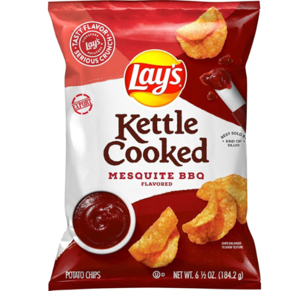 رقائق لايز مطبوخة بطريقة الكيتل بنكهة الميسكيت بي بي كيو – قرمشة خارقة ونكهة مدخنة غنية | Lay's Kettle Cooked Mesquite BBQ Flavored Potato Chips 184.2g