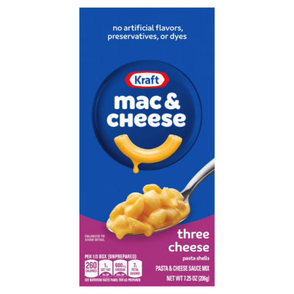 كرافت ثري تشيز ماكاروني أند تشيز – معكرونة بقواقع بثلاثة أنواع من الجبن | Kraft Three Cheese Macaroni & Cheese Shells Pasta 206g