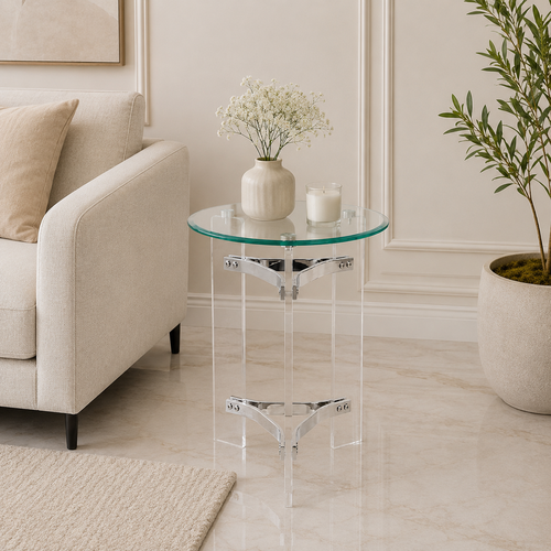 طاولة خدمة زجاج مفرد 45*45 SILVER 3019