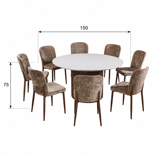 طاولة طعام رخام دائري 8 كرسي M-035 BROWN/BROWN