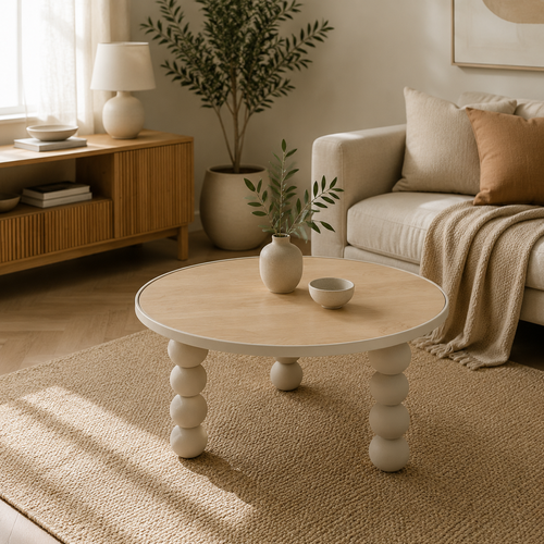 طاولة شاي خشب مفرد 80*80 HM630 BEIGE WOOD