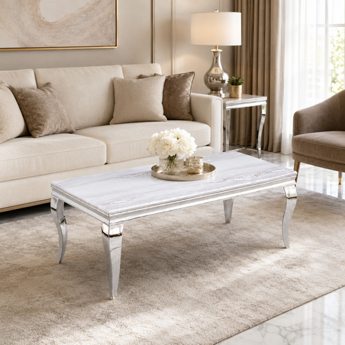 طاولة ستيل رخام مستطيل 130*70 911 SILVER