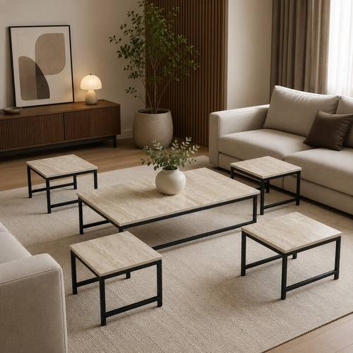 طقم شاي ارضي مستطيل  1+4 TS102 WOOD