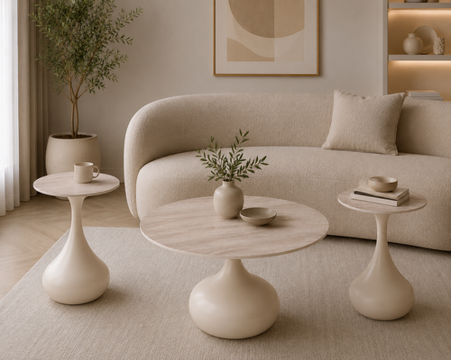 طقم شاي سيراميك دائري 1+2 SHS-037 BEIGE