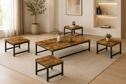 طقم شاي خشب ارضي مستطيل 1+4 TS115 BROWN A