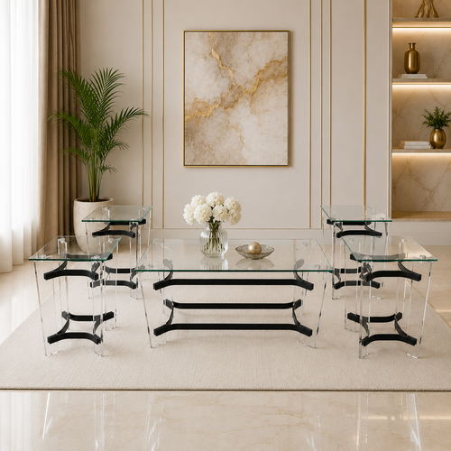 طقم اكرليك زجاج مستطيل 1+4 BLACK 3023-1
