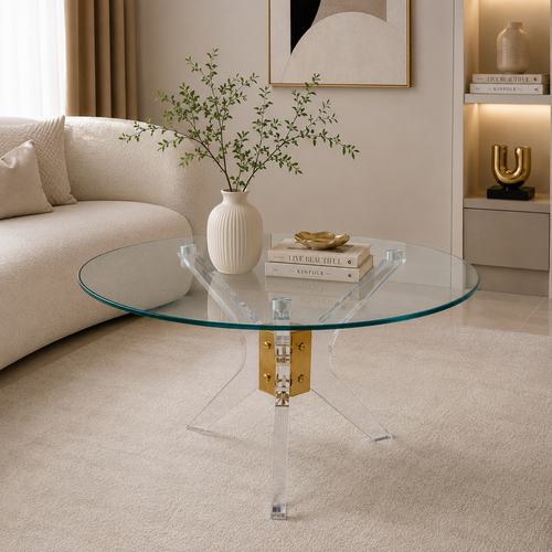 طاولة شاي اكلريك زجاج مفرد 80*80 3022 GOLD