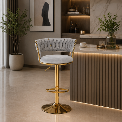 كرسي بستم مخمل H-110 LIGHT GREY