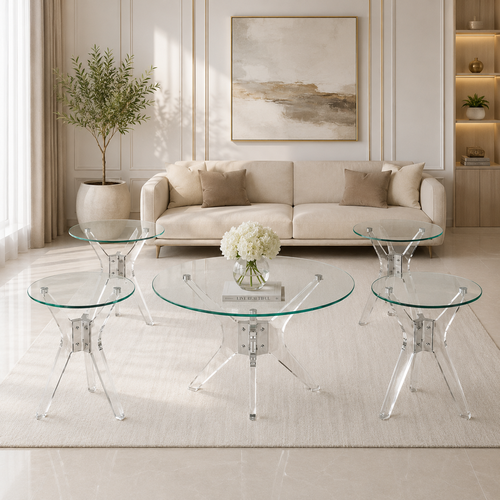 طقم اكرليك زجاج دائري 1+4 3022 SILVER