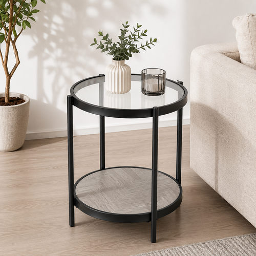 خدمه مفرد خشب زجاج دائري 45*45 VPS-008 DARK GREY
