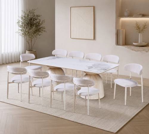 طاولة طعام سيراميك 10 كرسي M-030 WHITE/YELLOW