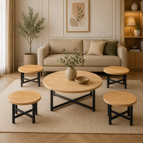 طقم شاي خشب ارضي دائري 1+4 TS120 WOOD