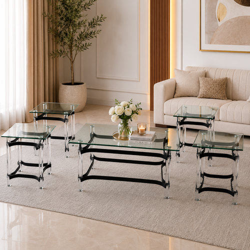 طقم اكلريك زجاج مستطيل 1+4 BLACK 3021-1