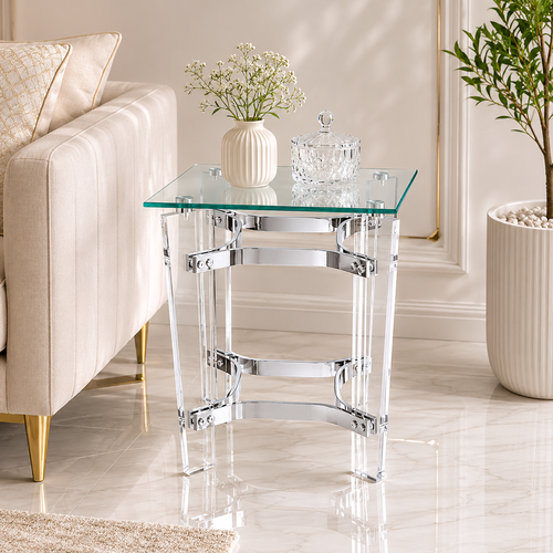 طاولة خدمة زجاج مفرد 45*45 SILVER 3023