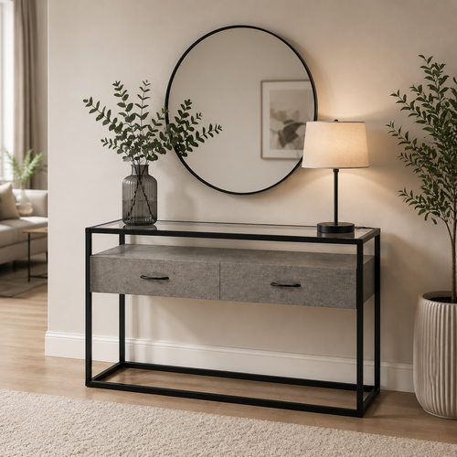 كنسول خشب مع زجاج C251 GREY
