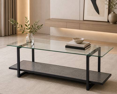 طاوله بلازمه خشب زجاج 160سم C073 GREY